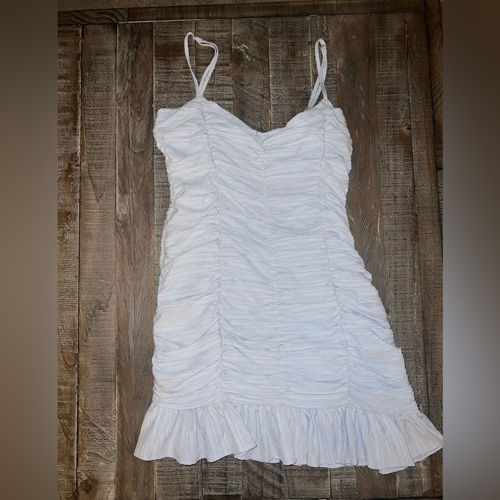 Lioness Keep on Rising Ruched Mini Dress in Sky